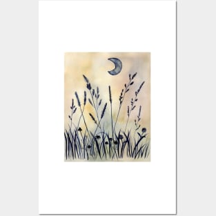 Wild Meadow under Moonlight Posters and Art